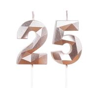 Bougies d'anniversaire en or rose pour gâteau du 25e anniversaire, bougie numéro 25 pour décorations du 25e anniversaire, décor de gâteau en design 3D pour décorations de thème d'anniversaire pour