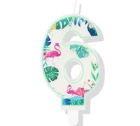 Bougies d'anniversaire flamant rose 6 ans, bougies numéro 6 flamant rose pour gâteau, décorations de gâteau hawaïennes flamant rose, décorations de gâteau d'anniversaire sur le thème du flamant rose
