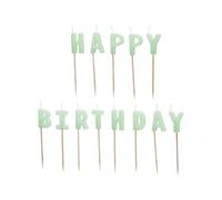 PartyDeco Lot de 13 bougies d'anniversaire « Happy Birthday » - Vert clair - 2,5 cm