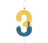 Bougies d'anniversaire jaunes et bleues, bougies de fête numéro 3, bretelles bleues imprimées thème bébé jaune anniversaire remise de diplôme fête prénatale décoration de fête