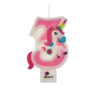 Bougies d'anniversaire motif licorne de 9 cm, adaptées pour fête d'anniversaire pour garçons et filles, couleur rose blanche (numéro 3)