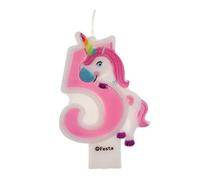 Bougies d'anniversaire motif licorne de 9 cm, adaptées pour fête d'anniversaire pour garçons et filles, couleur rose blanche (numéro 5)