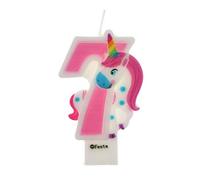 Bougies d'anniversaire motif licorne de 9 cm, adaptées pour fête d'anniversaire pour garçons et filles, couleur rose blanche (numéro 7)
