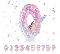 Bougies d'anniversaire Numéro 0,3D Rose Bougie Chiffre 0,Sirènes Decoration Gateau Anniversaire,Bougies Scintillantes Gâteau Topper Decoration,Pour Les Enfants, Adultes