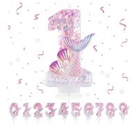 Bougies d'anniversaire Numéro 1,3D Rose Bougie Chiffre 1,Sirènes Decoration Gateau Anniversaire,Bougies Scintillantes Gâteau Topper Decoration,Pour Les Enfants, Adultes