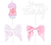 Bougies d'anniversaire Numéro 2, 3D Rose Bougie Chiffre 2, Papillon Decoration Gateau Anniversaire, Topper Happy Birthday, Bougies Gâteau Topper Decoration pour Fête Mariage Remise Diplôme