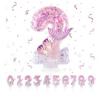 Bougies d'anniversaire Numéro 2,3D Rose Bougie Chiffre 2,Sirènes Decoration Gateau Anniversaire,Bougies Scintillantes Gâteau Topper Decoration,Pour Les Enfants, Adultes