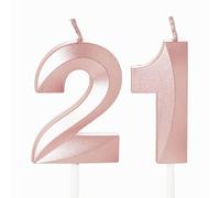 Bougies d'anniversaire numéro 21 en or rose pour la décoration du gâteau d'anniversaire numéro 21