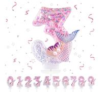 Bougies d'anniversaire Numéro 3,3D Rose Bougie Chiffre 3,Sirènes Decoration Gateau Anniversaire,Bougies Scintillantes Gâteau Topper Decoration,Pour Les Enfants, Adultes