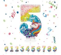 Bougies d'anniversaire Numéro 5,3D Arc-en-ciel Licorne Bougie Chiffre 5,Licorne Decoration Gateau Anniversaire,Bougies Gâteau Topper Decoration,Pour Les Enfants, Adultes