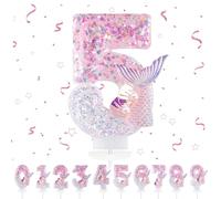 Bougies d'anniversaire Numéro 5,3D Rose Bougie Chiffre 5,Sirènes Decoration Gateau Anniversaire,Bougies Scintillantes Gâteau Topper Decoration,Pour Les Enfants, Adultes