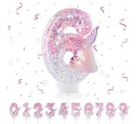 Bougies d'anniversaire Numéro 6,3D Rose Bougie Chiffre 6,Sirènes Decoration Gateau Anniversaire,Bougies Scintillantes Gâteau Topper Decoration,Pour Les Enfants, Adultes