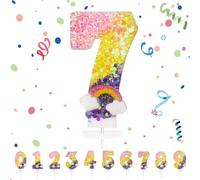 Bougies d'anniversaire Numéro 7,3D Arc-en-ciel Bougie Chiffre 7,Arc-en-ciel Decoration Gateau Anniversaire,Bougies Gâteau Topper Decoration,Pour Les Enfants, Adultes