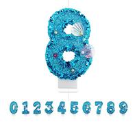 Bougies d'anniversaire Numéro 8,3D Bleu Bougie Chiffre 8,sirene Decoration Gateau Anniversaire,Bougies Gâteau Topper Decoration,Pour Les Enfants, Adultes