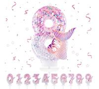 Bougies d'anniversaire Numéro 8,3D Rose Bougie Chiffre 8,Sirènes Decoration Gateau Anniversaire,Bougies Scintillantes Gâteau Topper Decoration,Pour Les Enfants, Adultes