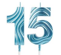 Bougies d'anniversaire numérotées, bougies bleues, bougies d'anniversaire pour 15e anniversaire, bougie d'anniversaire pour gâteau, bougies 3D pour garçons et hommes, décorations de gâteau