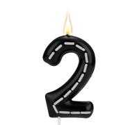 Bougies d'Anniversaire Numérotées, Bougies d'Anniversaire à Chiffres Noirs et Blancs Décoration de Gâteau Sur Le Thème Des Voitures de Course pour Anniversaire Mariage (Numéro 2)