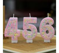 Bougies d'anniversaire numérotées, bougies de gâteau macaron 0-9, décoration de gâteau pailletée pour mariage, anniversaire, fête d'anniversaire boule rose 8,boule rose 1,boule rose 7,boule rose 5,bou