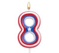 Bougies d'Anniversaire Numérotées, Dessin Animé Rouge Blanc Bleu 0-9 Décoration de Gâteau d'Anniversaire Numérotées Bougies d'Anniversaire Américaines pour Anniversaires et Fêtes (Numéro 8)