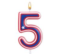 Bougies d'Anniversaire Numérotées, Dessin Animé Rouge Blanc Bleu 0-9 Décoration de Gâteau d'Anniversaire Numérotées Bougies d'Anniversaire Américaines pour Anniversaires et Fêtes (Numéro 5)