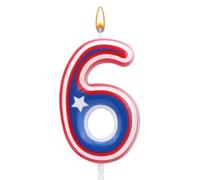 Bougies d'Anniversaire Numérotées, Dessin Animé Rouge Blanc Bleu 0-9 Décoration de Gâteau d'Anniversaire Numérotées Bougies d'Anniversaire Américaines pour Anniversaires et Fêtes (Numéro 6)