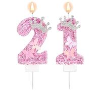 Bougies d'Anniversaire Numérotées, Roses Pailletées Couronne Papillon Joyeux Anniversaire Paillettes Princesse Décoration de Gâteau pour Mariage Anniversaire Célébration Fournitures (21)