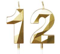 Bougies d'anniversaire pour 12 ans, bougie numéro 12, bougies dorées, bougie d'anniversaire pour gâteau, bougies d'anniversaire, décorations de gâteau pour fête d'anniversaire, mariage