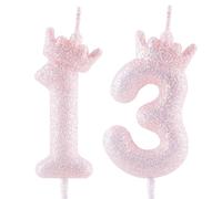 Bougies d'anniversaire pour 13e anniversaire en or brillant violet, bougie numéro 13 violet clair pour décorations de gâteau anniversaire pour filles, mariage, anniversaire, célébration, fournitures