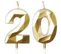 Bougies d'anniversaire pour 20 ans, bougie numéro 20, bougies dorées, bougie d'anniversaire pour gâteau, bougies d'anniversaire, décorations de gâteau pour fête d'anniversaire, mariage