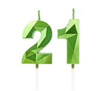 Bougies d'anniversaire pour 21e anniversaire - Bougies en forme de chiffre vert - Décoration de gâteau d'anniversaire - Pour fêtes d'anniversaire, mariages, anniversaires de mariage d'entreprise