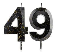 Bougies d'anniversaire pour 49e anniversaire, 3D, noir/doré, cire de qualité supérieure et design diamant 3D, décoration de gâteau, décoration pour fête d'anniversaire, anniversaire de mariage, fête