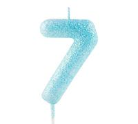Bougies d'anniversaire pour 7e anniversaire - Bougie numéro 7 bleue avec paillettes - Décoration lumineuse pour gâteau d'anniversaire - Bougie « Happy Birthday » pour filles, garçons, femmes