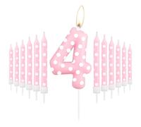 Bougies d'anniversaire roses en forme de chiffre 4 avec pois pour gâteau, 4 bougies pour 4e anniversaire, bougies d'anniversaire à pois, décorations de gâteau d'anniversaire pour filles