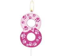 Bougies d'anniversaire roses en forme de patte de chien, chiffre 8 rose pour gâteaux, décorations de 8e anniversaire pour filles et garçons, décoration de gâteau sur le thème des pattes de chien pour