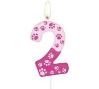 Bougies d'anniversaire roses en forme de patte de chien, numéro 2 rose pour gâteaux, décorations de 2e anniversaire pour filles et garçons, décoration de gâteau sur le thème des pattes de chien pour
