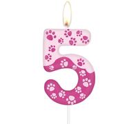 Bougies d'anniversaire roses en forme de patte de chien, numéro 5 rose pour gâteaux, décorations de 5e anniversaire pour filles et garçons, décoration de gâteau sur le thème des pattes de chien pour