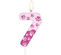Bougies d'anniversaire roses en forme de patte de chien, numéro 7 rose pour gâteaux, décorations de 7e anniversaire pour filles et garçons, décoration de gâteau sur le thème des pattes de chien pour