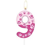 Bougies d'anniversaire roses en forme de patte de chien, numéro 9 rose pour gâteaux, décorations de 9e anniversaire pour filles et garçons, décoration de gâteau sur le thème des pattes de chien pour