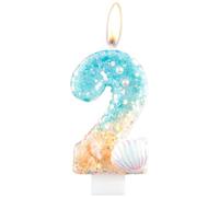 Bougies d'anniversaire sirène à paillettes en forme de coquillage pour gâteaux, décorations de 2e anniversaire de filles, bougies d'anniversaire pour filles et garçons, bougies d'anniversaire en forme