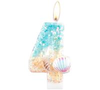 Bougies d'anniversaire sirène à paillettes en forme de coquillage pour gâteaux, décorations de 4e anniversaire de filles, bougies d'anniversaire pour filles et garçons, bougies d'anniversaire en forme