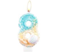 Bougies d'anniversaire sirène à paillettes en forme de coquillage pour gâteaux, décorations de 8e anniversaire de filles, bougies d'anniversaire pour filles et garçons, bougies d'anniversaire en forme