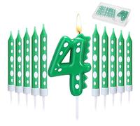 Bougies d'Anniversaire Thème de Dinosaures Verts, 1 Pcs Bougie Numérotée de Gâteaux et 10 Pcs Bougies Longues et Fines pour Décor d'Anniversaire de Fête à Thème Dinosaure (Numéro 4)