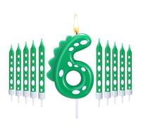 Bougies d'Anniversaire Thème de Dinosaures Verts, 1 Pcs Bougie Numérotée de Gâteaux et 10 Pcs Bougies Longues et Fines pour Décor d'Anniversaire de Fête à Thème Dinosaure (Numéro 6)