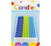 Bougies d'anniversaire vertes et bleues à pois - 24 pièces - 11,5 cm