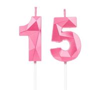 Bougies de 15e anniversaire, bougies avec un numéro rose, décoration d'anniversaire, décoration de gâteau d'anniversaire, mariages, anniversaires d'entreprise