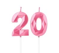 Bougies de 20e anniversaire, bougies avec un numéro rose, décoration d'anniversaire, décoration de gâteau d'anniversaire, mariages, anniversaires d'entreprise