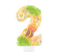 Bougies de 2e anniversaire en forme d'abeille mignonne pour filles et garçons, décorations de 2e anniversaire, bougie jaune en forme de chiffre 2 pour gâteau, décorations de fête d'abeilles pour