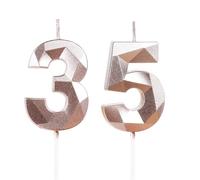 Bougies de 35e anniversaire en forme de chiffre 35 or rose pour décoration de gâteau de 35e anniversaire, mariage, anniversaire de mariage - Décoration de gâteau pour homme et femme