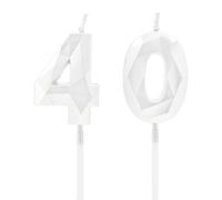 Bougies de 40e anniversaire, bougies avec un numéro blanc, décoration d'anniversaire, décoration de gâteau d'anniversaire, mariages, anniversaires d'Entreprise