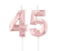 Bougies de 45e anniversaire en or rose en forme de chiffre 45 pour décoration de gâteau, décoration de gâteau de 45e anniversaire pour femmes, filles, femmes, elle, lui, anniversaire, mariage